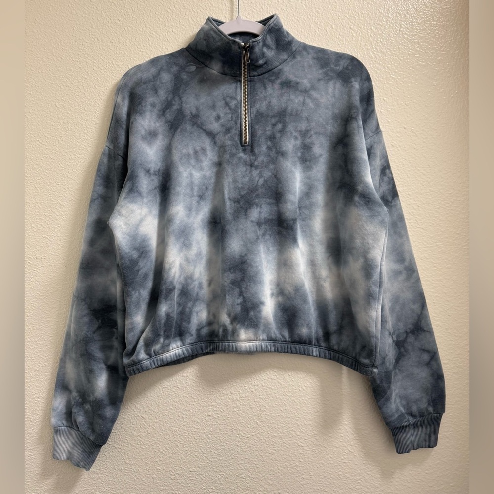 American Eagle Tie Dye Cropped Sweater Half Zip Mock Neck Blue Women's Small